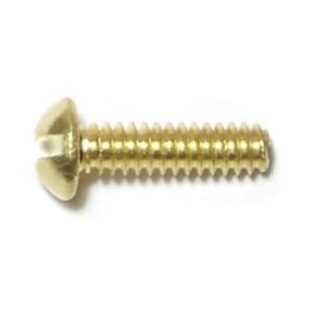 #6-32 X 1/2 In Slotted Round Machine Screw, Plain Brass, 40 PK